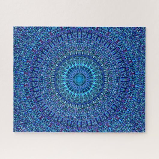 青く精神的な花園の曼荼羅 ジグソーパズル (横)