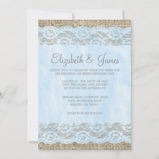 青く素朴なレースの結婚式招待状 招待状