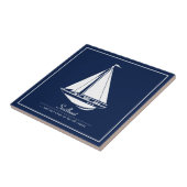 青く航海のなセラミックタイル、白いヨット タイル (側面)