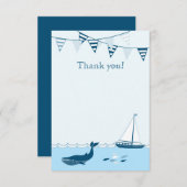 青く航海のなヨットの男の赤ちゃんのシャワーは感謝していしています サンキューカード (正面/裏面)