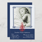 青く航海のな写真のベビーの発表 案内状 (正面/裏面)