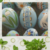 青く色彩の鮮やかなイースターエッグ キッチンタオル (折り畳み)