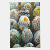 青く色彩の鮮やかなイースターエッグ キッチンタオル (縦)