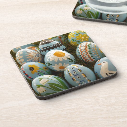 青く色彩の鮮やかなイースターエッグ コースター (左側)