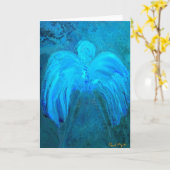 青く軽い天使の挨拶状 カード (黄色い花)