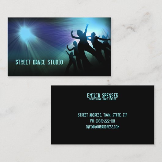 青く軽い通りのダンスのスタジオの名刺 名刺 (正面/裏面)