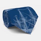青く高い帆船の青写真のタイ ネクタイ (ロール)