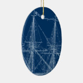 青く高い帆船の青写真 セラミックオーナメント (右)