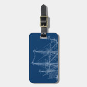 青く高い帆船の青写真 ラゲッジタグ (正面縦)