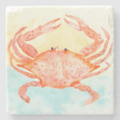 青く黄色いカニの水彩画 ストーンコースター (正面)