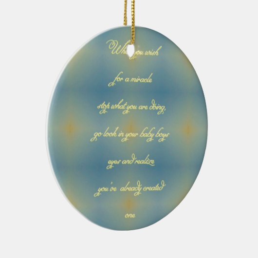 青く黄色いパターンは"奇跡"の男の赤ちゃん作成しました セラミックオーナメント (右)