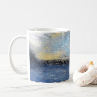 青く黄色いビーチの抽象芸術のマグ コーヒーマグカップ