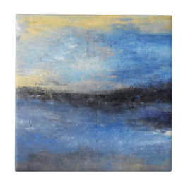 青く黄色いビーチの抽象芸術の陶磁器のビーチ タイル