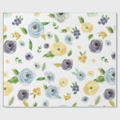 青く黄色い水彩画のバラの春の庭園の結婚式 ラッピングペーパー (フラット)