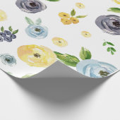 青く黄色い水彩画のバラの春の庭園の結婚式 ラッピングペーパー (角)