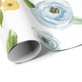 青く黄色い水彩画のバラの春の庭園の結婚式 ラッピングペーパー (ロールコーナー)