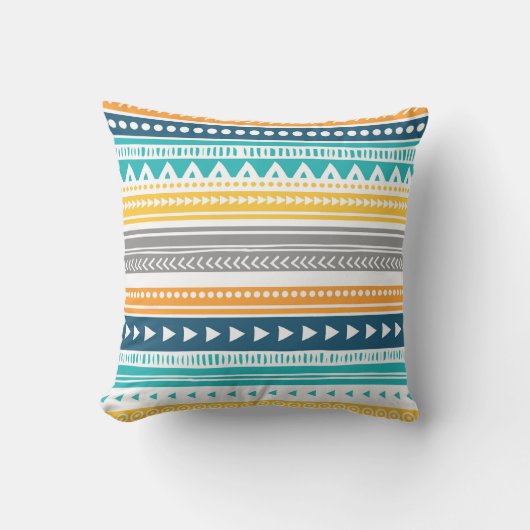 青く黄色い灰色の種族の装飾的な枕 クッション (正面)