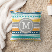 青く黄色い種族のモノグラムの装飾的な枕 クッション (ブランケット)