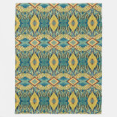 青く黄色い絵画パターン フリースブランケット (正面)