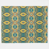 青く黄色い絵画パターン フリースブランケット (正面(横))