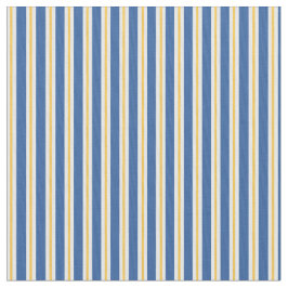 青く黄色く白い縦ストライプの生地 ファブリック