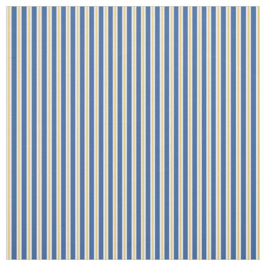 青く黄色く白い縦ストライプの生地 ファブリック (見本)