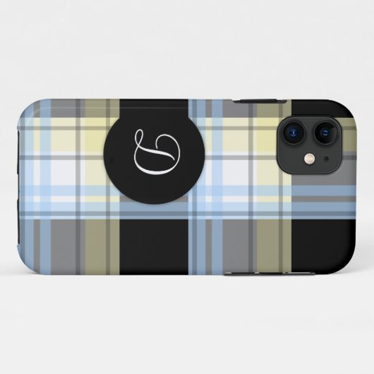 青く黄色く黒い格子縞のモノグラムのiPhone 5の箱 Case-Mate iPhoneケース (裏面(横))