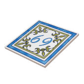 青く、オリーブ色の大きい屋家番号 タイル (側面)