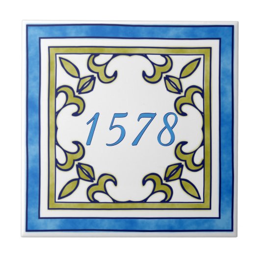 青く、オリーブ色の小さい家数 タイル (正面)