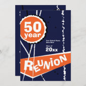 青く、オレンジ50年の同窓会の招待状 招待状 (正面/裏面)