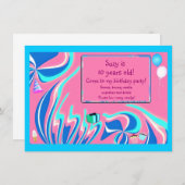 青く、ピンクおよび水のファンタジー 招待状 (正面/裏面)