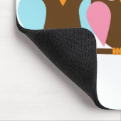 青く、ピンクのフクロウのカップル マウスパッド (コーナー)