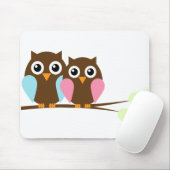 青く、ピンクのフクロウのカップル マウスパッド (マウス)