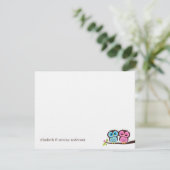 青く、ピンクのフクロウの結婚 招待状 (スタンド正面)