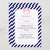 青く、ピンクのヨットのベビーシャワー 招待状 (正面/裏面)