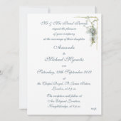 青く、ピンクのヴィンテージの花の結婚 招待状 (裏面)