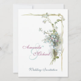 青く、ピンクのヴィンテージの花の結婚 招待状