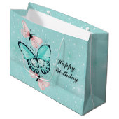 青く、ピンクの蝶の集り ラージペーパーバッグ (正面アングル)