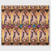 青く、ピンクの、紫色の宝石用原石を持つヴァージンそして子供 ラッピングペーパー (フラット)