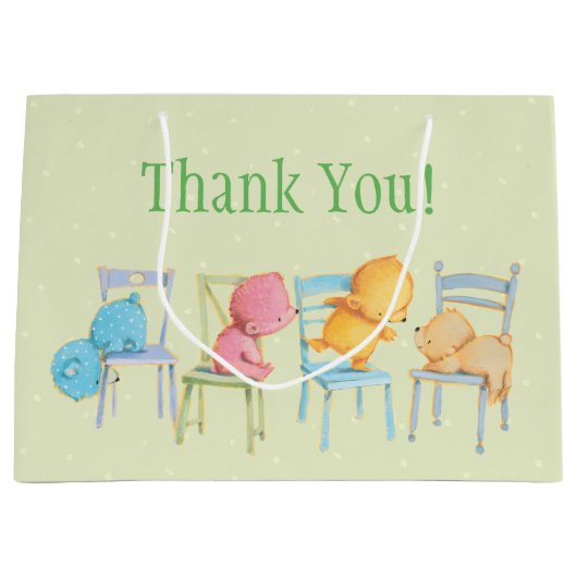 青く、ピンク、黄色い、およびヒグマの演劇 ラージペーパーバッグ (正面)