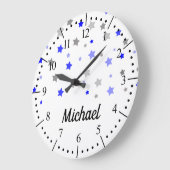 青く、淡いブルー灰色の星パターン ラージ壁時計 (傾斜)