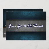 青く、灰色白のエレガントな結婚式の招待 招待状 (正面/裏面)