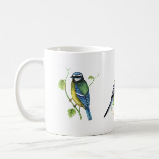 青く、素晴らしいシジュウカラのマグ コーヒーマグカップ (左)