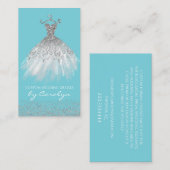 青く、銀製のきらびやかな裁縫婦の名刺 名刺 (正面/裏面)