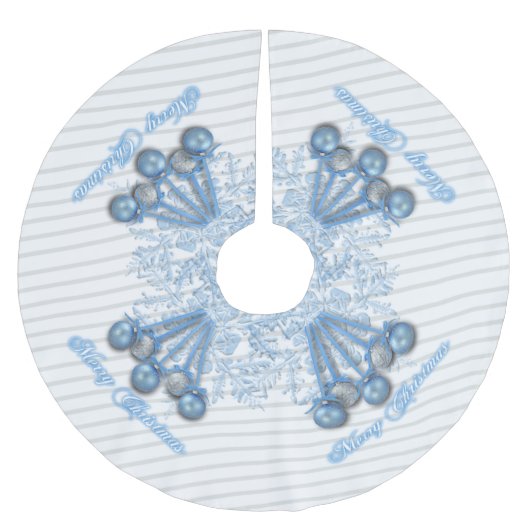 青く、銀製のオーナメントのクリスマスツリーのスカート ブラッシュドポリエステルツリースカート (正面)