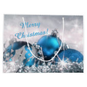 青く、銀製のクリスマスの大きいギフトバッグ ラージペーパーバッグ (裏面)