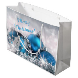 青く、銀製のクリスマスの大きいギフトバッグ ラージペーパーバッグ