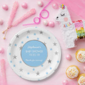 青く、銀製の星のきらめきのベビーシャワーの装飾 ペーパープレート (パーティー)