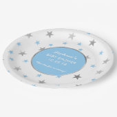 青く、銀製の星のきらめきのベビーシャワーの装飾 ペーパープレート (アングル)