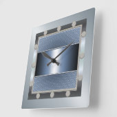 青く、銀製の柱時計 スクエア壁時計 (傾斜)